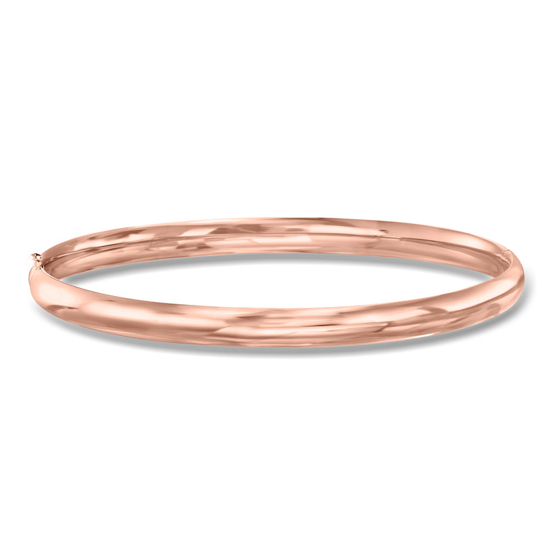 Polished 5mm 14k rose gold bangle bracelet, smooth oval profile