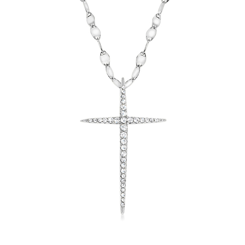 Sterling silver CZ cross pendant necklace with beaded chain