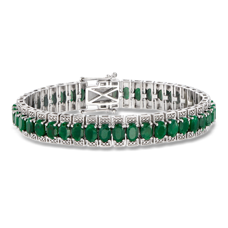 Sterling silver tennis bracelet with green oval gemstone rows and box clasp