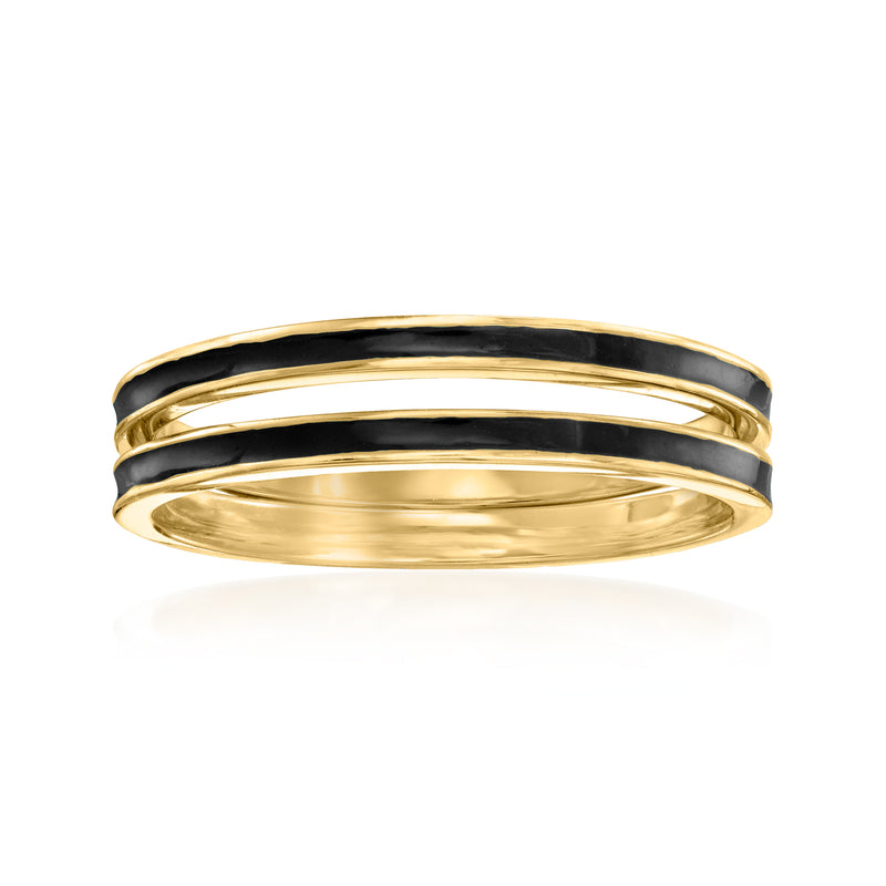 Gold-tone stackable ring with black enamel, two stacked bands