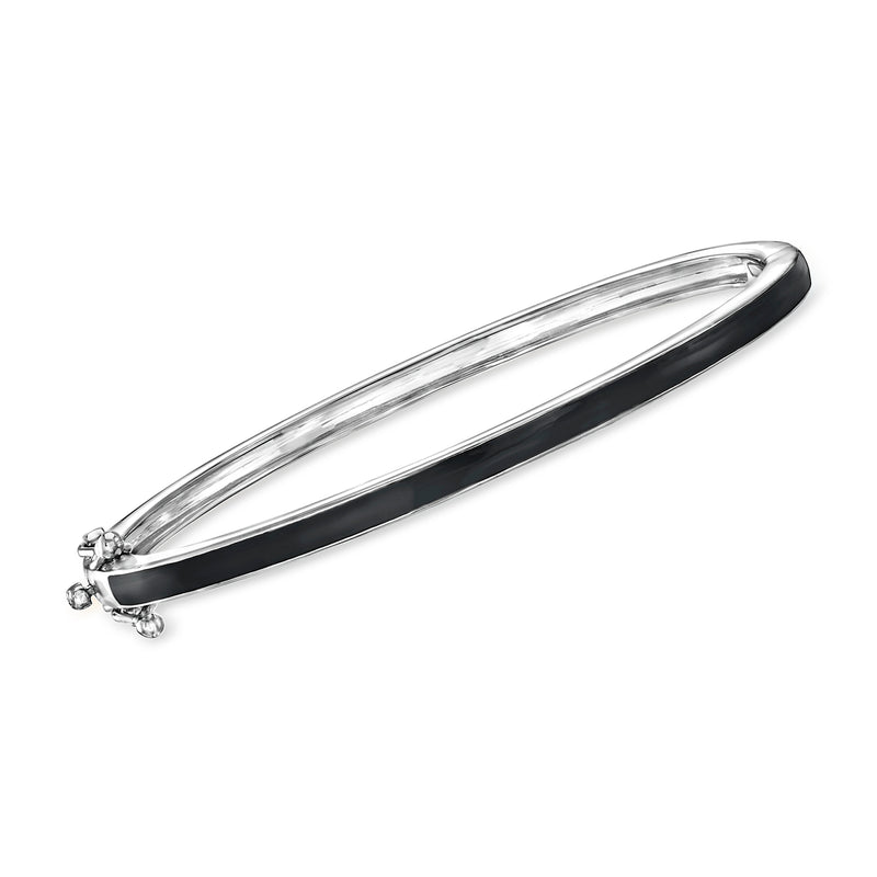 Sterling silver enamel bangle bracelet with black center stripe