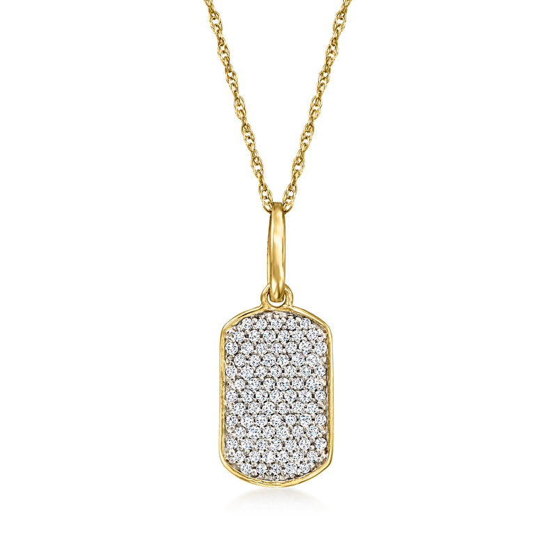 Diamond mini dog tag pendant necklace in 14kt yellow gold