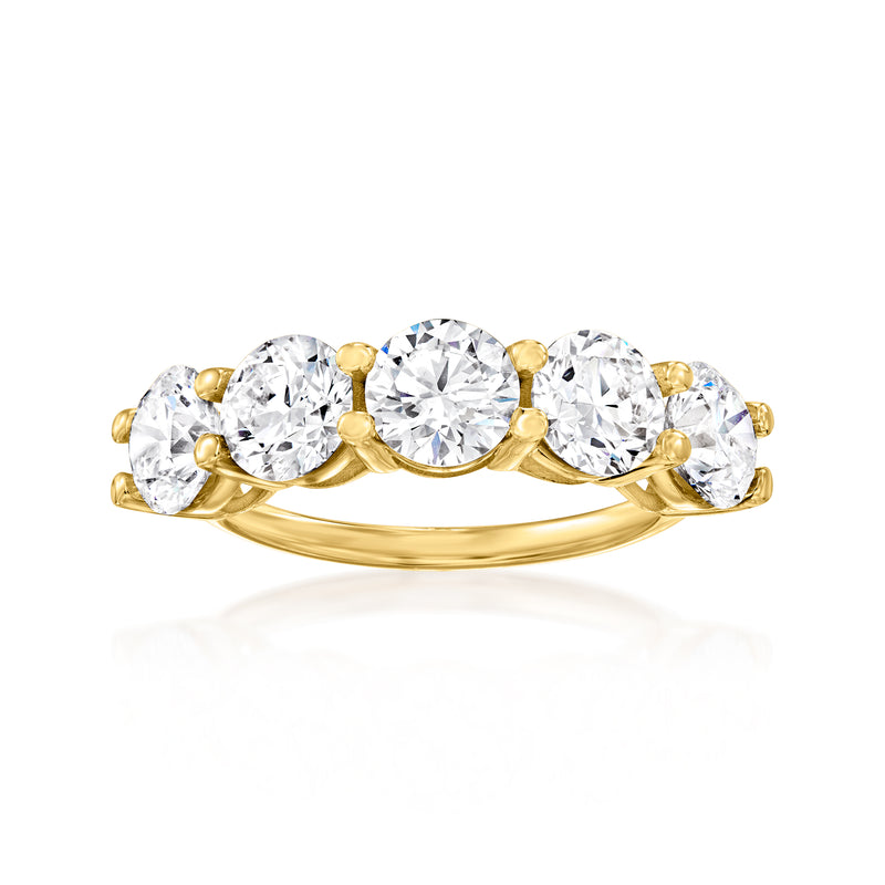 14kt yellow gold five-stone diamond ring with five round lab-grown stones