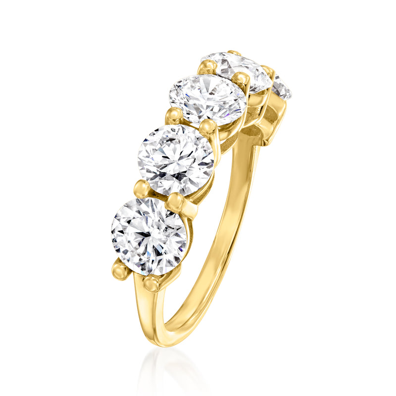 14kt yellow gold five-stone diamond ring with four visible round stones
