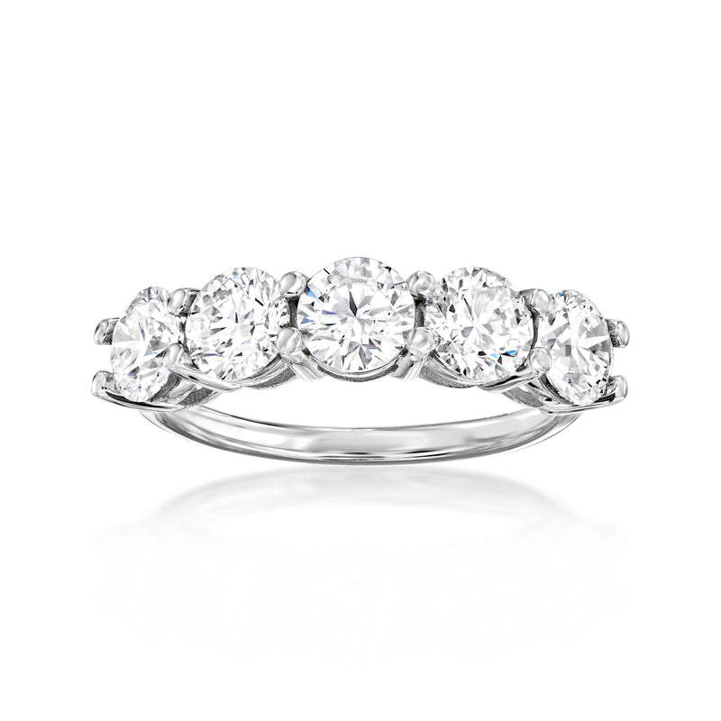 14kt white gold five-stone diamond ring with five round diamonds, side profile