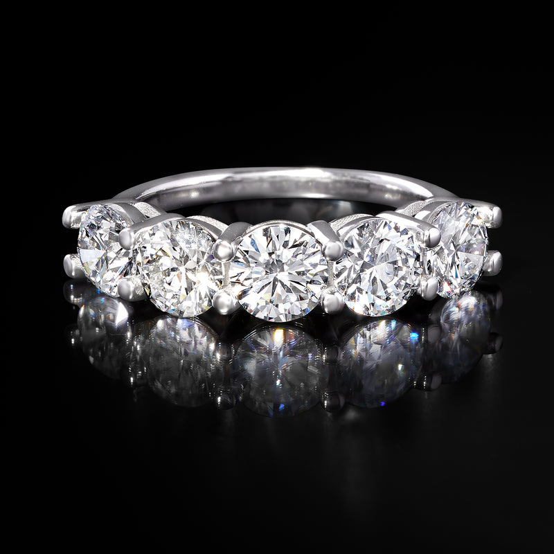 14kt white gold five-stone diamond ring with five round diamonds, reflective finish