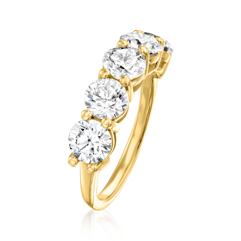Five-stone diamond ring in 14kt yellow gold with five round stones, side view