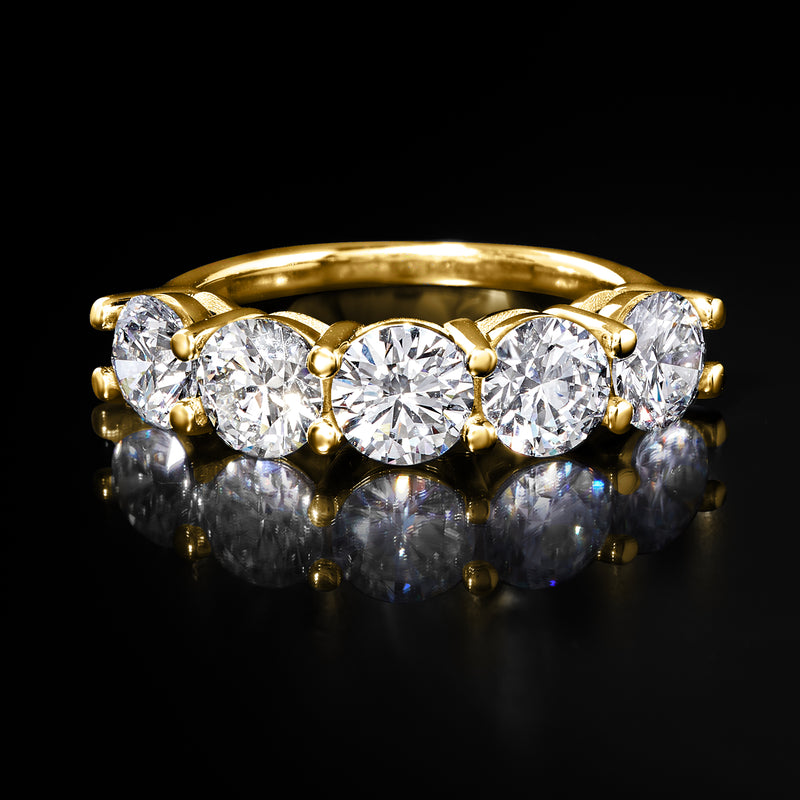 Five-stone lab-grown diamond ring in 14kt yellow gold, five round stones