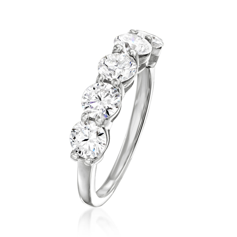Five-stone diamond ring in 14kt white gold, side view with round prong-set stones