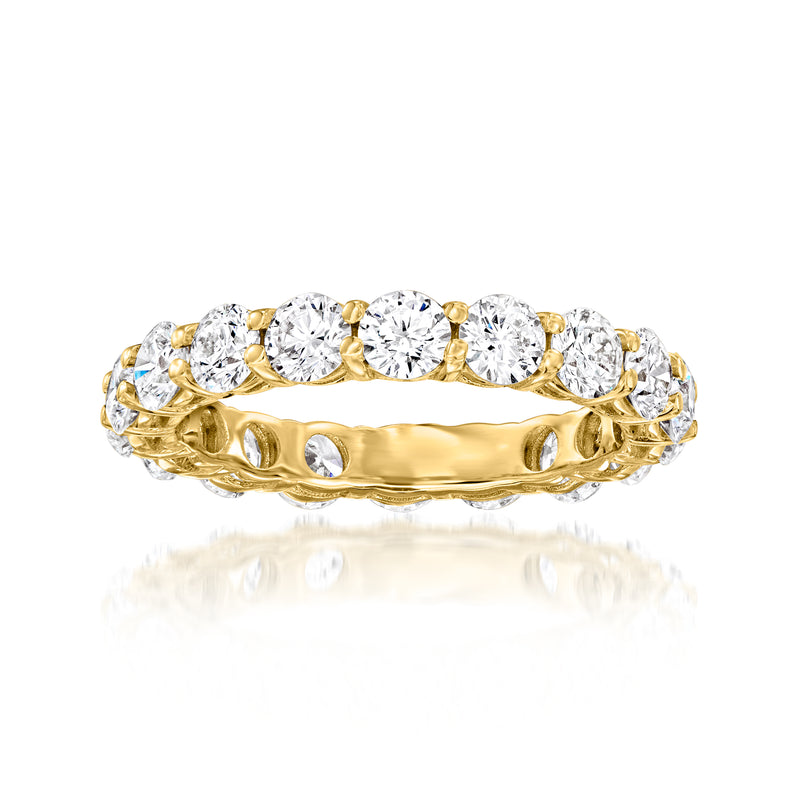 14kt yellow gold eternity band with round lab-grown diamond rows, bezel-set