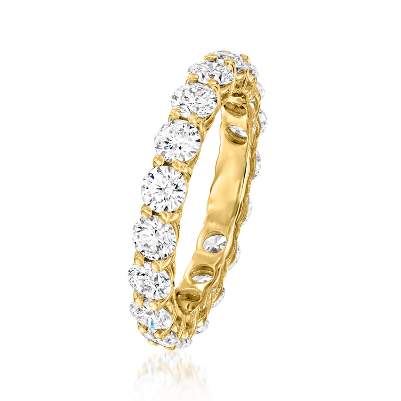 Yellow gold eternity band with bezel-set round lab-grown diamonds, slim profile