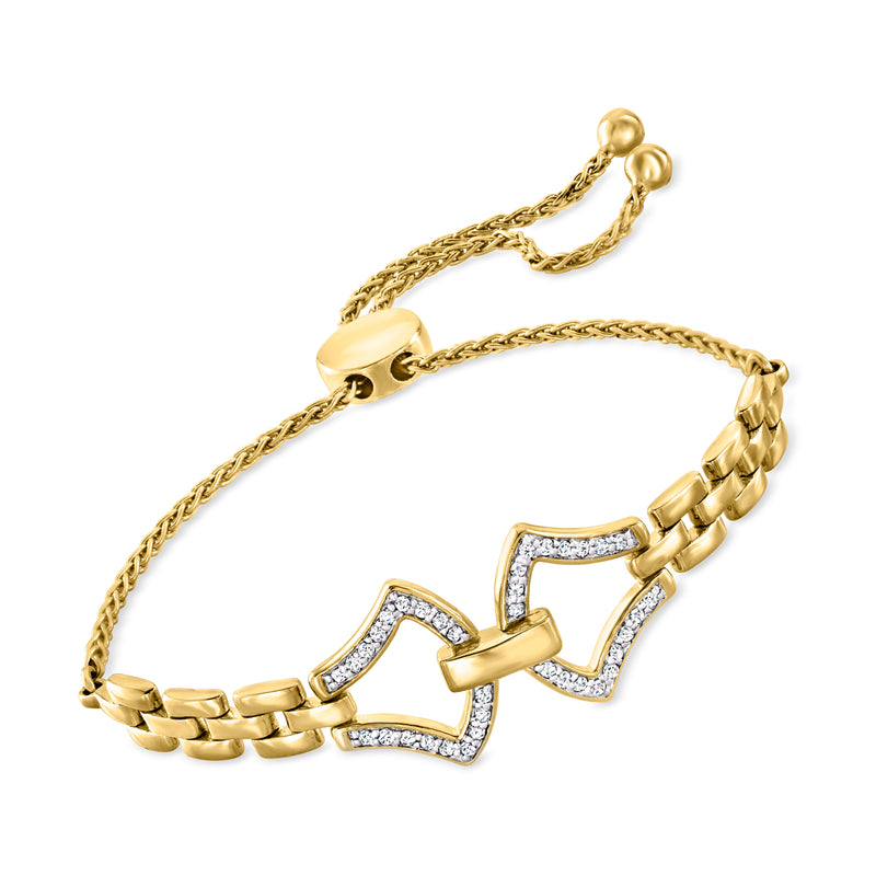 Gold-over-sterling diamond panther-link bolo bracelet with pavé link accents
