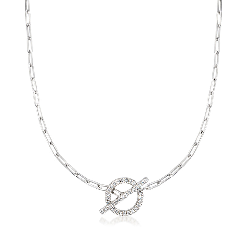 Sterling silver paper clip link necklace with diamond toggle clasp