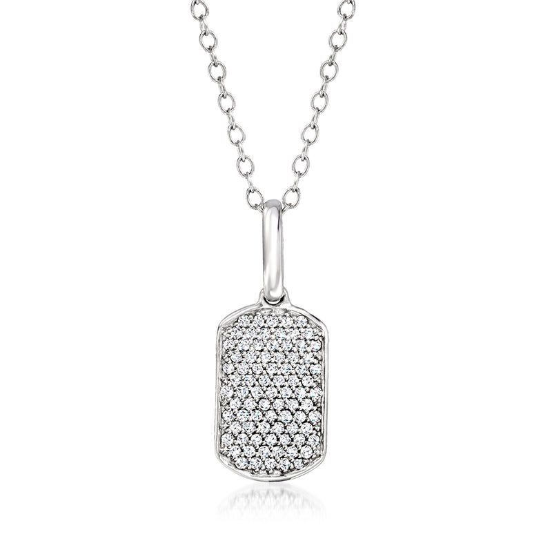 Sterling silver diamond mini dog tag pendant necklace