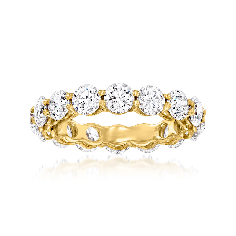 Yellow gold eternity band with round lab-grown diamonds in a continuous row