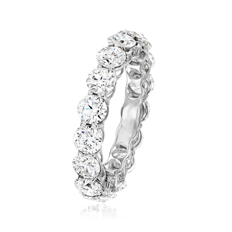 Side view of 14kt white gold eternity band with round lab-grown diamond row