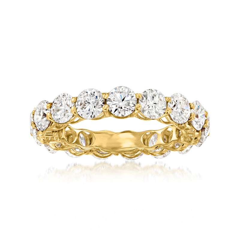 14kt yellow gold eternity band with round lab-grown diamonds across the row