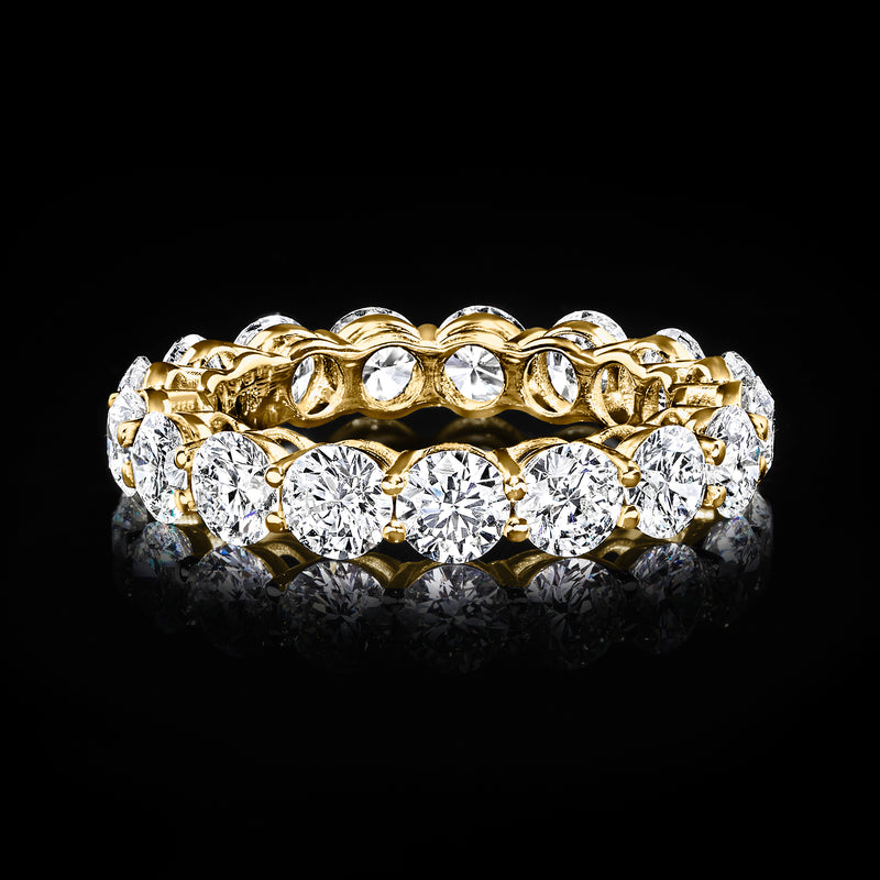 14kt yellow gold eternity band with round lab-grown diamonds and sculpted gallery