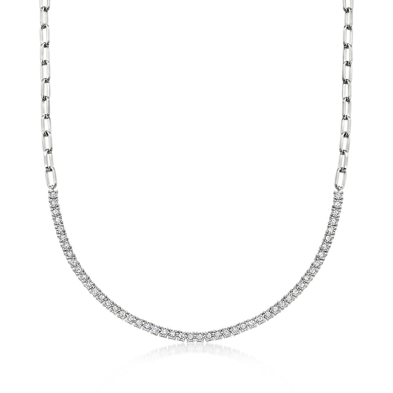 Diamond paper clip link tennis necklace in sterling silver