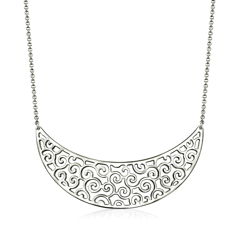 Italian sterling silver filigree bib necklace with semicircle pendant and chain