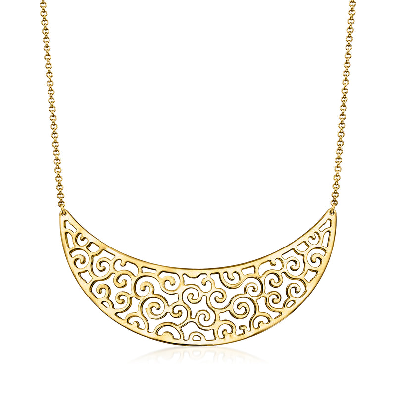 18kt gold over sterling filigree bib necklace with semicircle fan cutout design