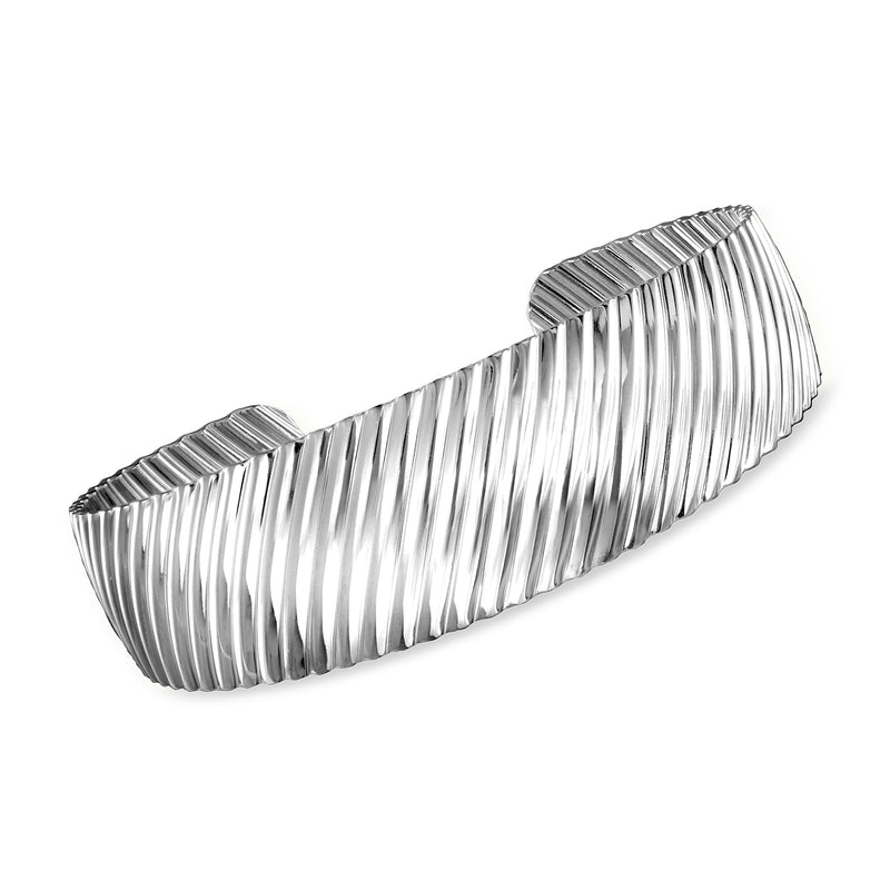 Italian sterling silver ribbed cuff bracelet with vertical ridges