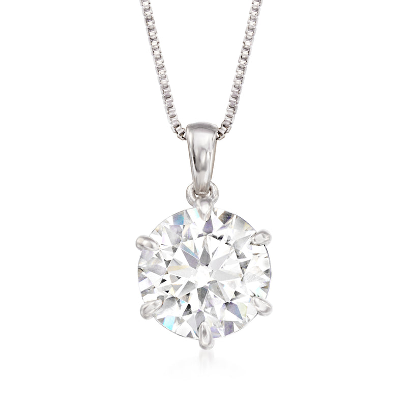 Sterling silver solitaire necklace with round moissanite pendant and prong setting