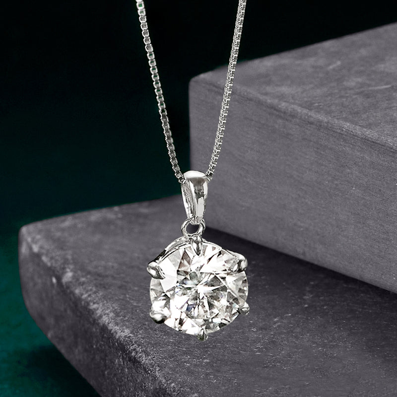 Sterling silver moissanite solitaire necklace with round faceted pendant