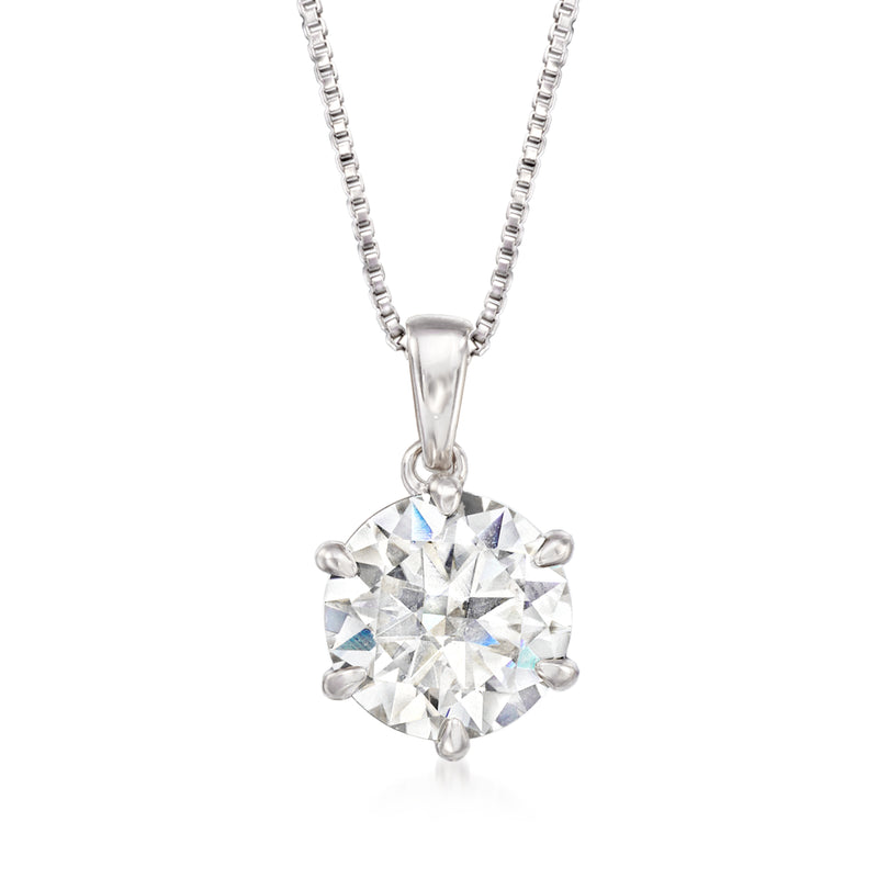 Sterling silver moissanite solitaire necklace with round pendant and prong setting