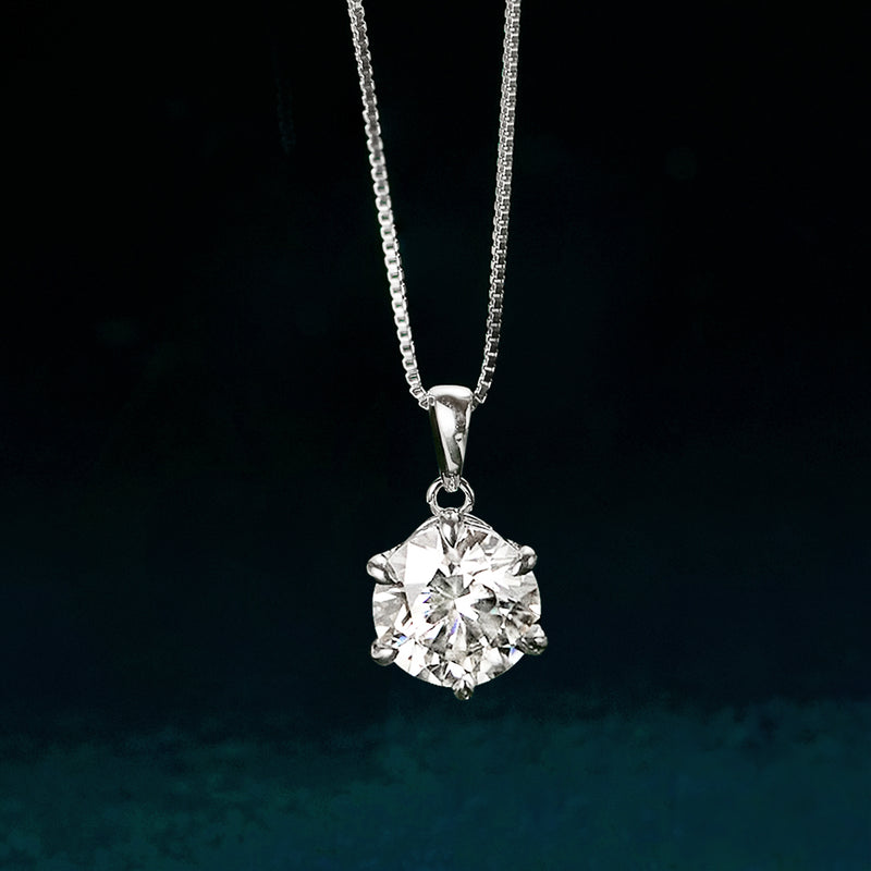 Sterling silver moissanite solitaire necklace with large round pendant on chain