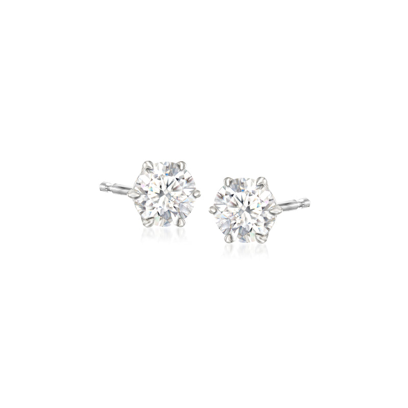 Sterling silver moissanite stud earrings with round clear gemstones