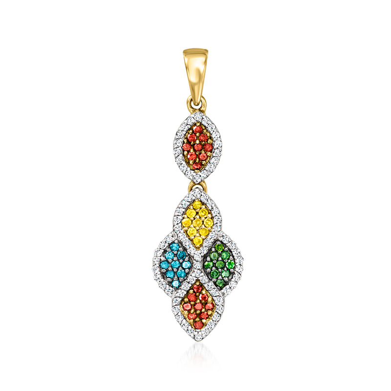 14kt yellow gold diamond pendant, multicolored oval pattern, yellow bail