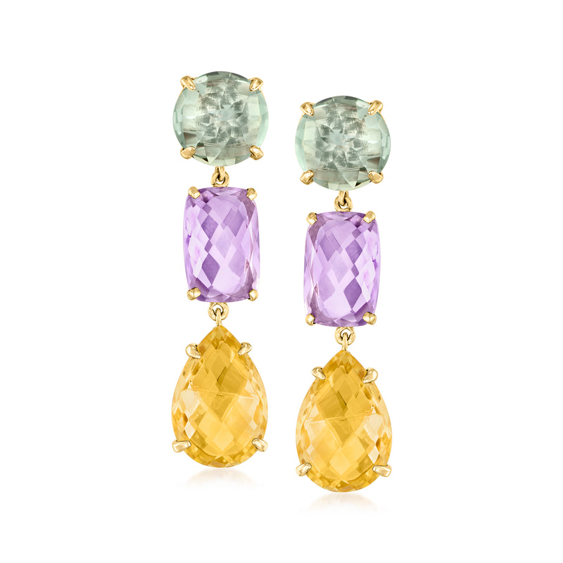 23.00 ct. t.w. Multi-Gemstone Drop Earrings in 14kt Yellow Gold
