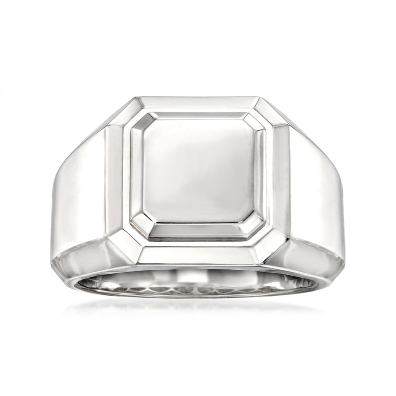 Men's sterling silver signet ring with octagonal geometric bezel