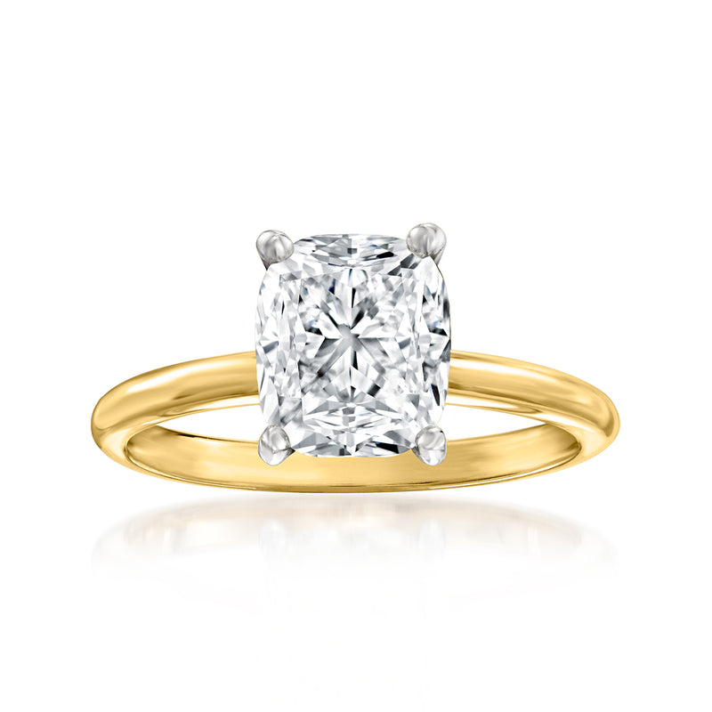 14kt yellow gold solitaire diamond ring with cushion-cut center stone