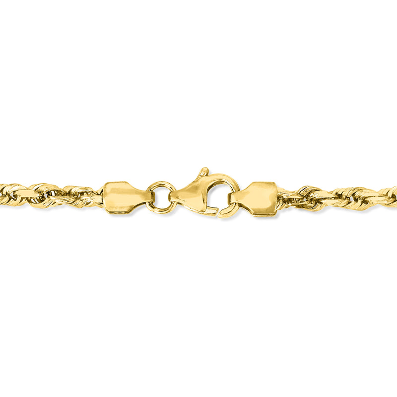 Yellow gold rope-chain necklace clasp with diamond-cut textured links