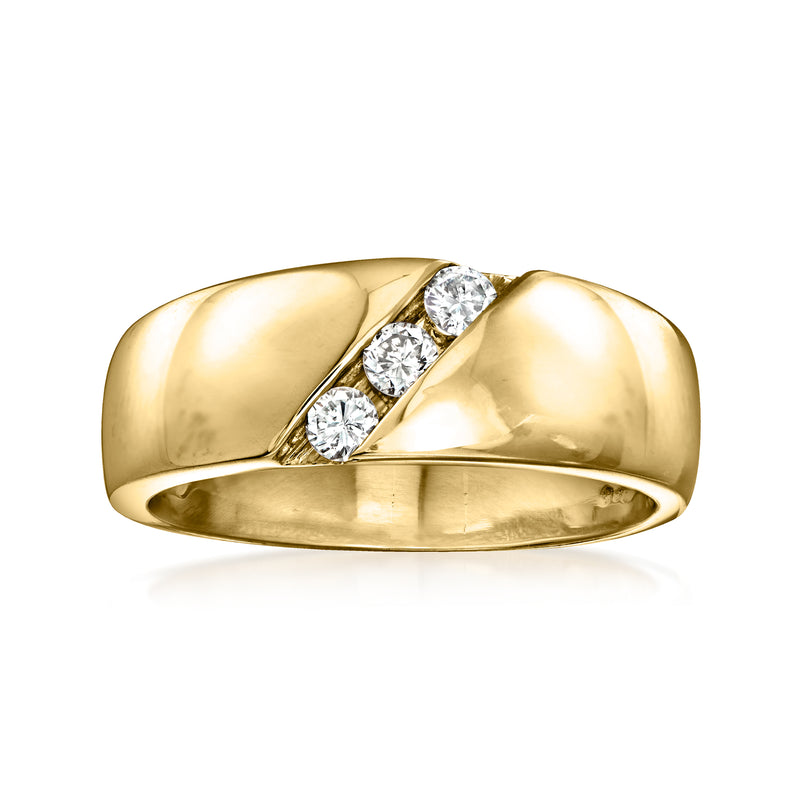 Vintage 14kt yellow gold three-diamond diagonal ring with three round stones