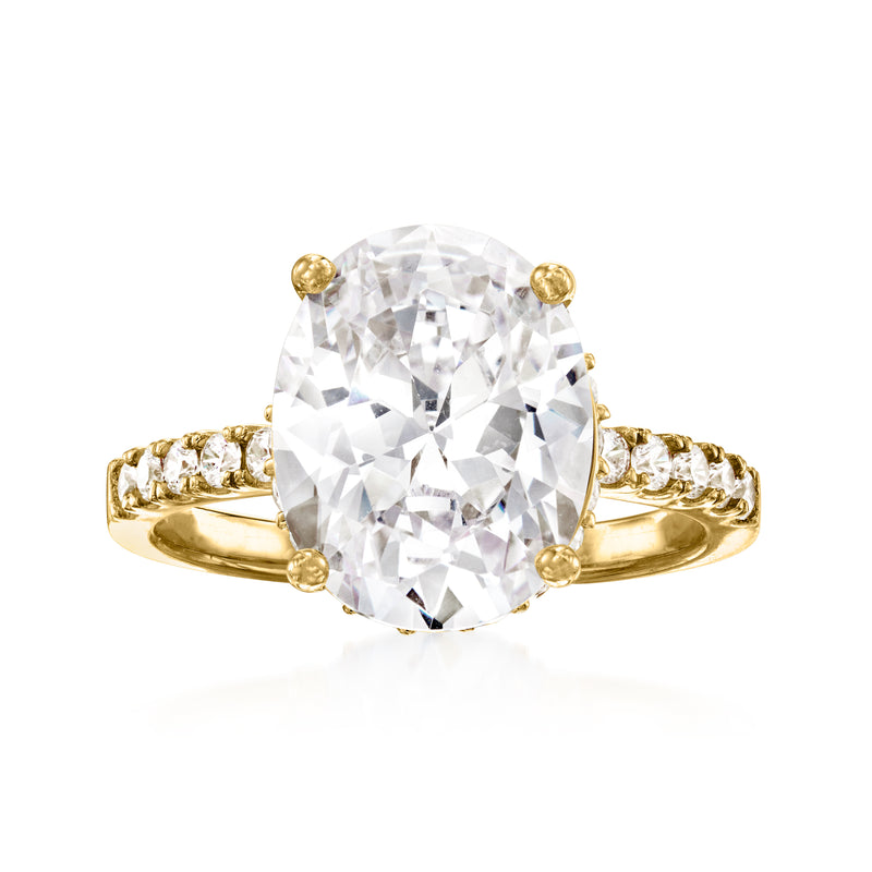 Gold over sterling CZ ring with large round center stone and small side sparkle accents