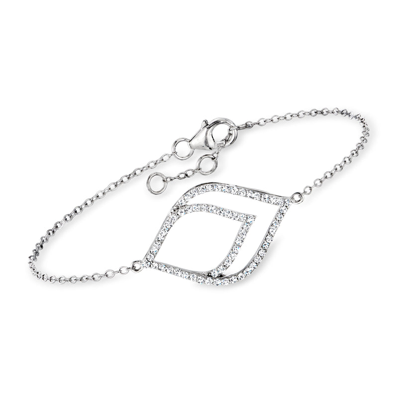 Sterling silver diamond double-leaf bracelet with adjustable chain