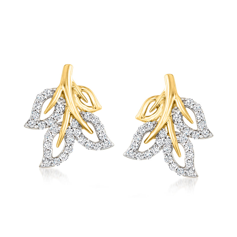 14kt yellow gold diamond ivy leaf stud earrings with post backs, .25 ct t.w.