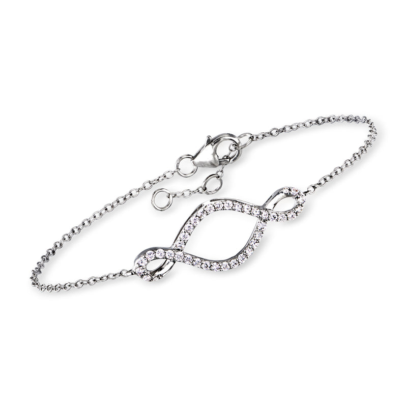 Sterling silver diamond twisted-loop bracelet with oval center and small loop accents