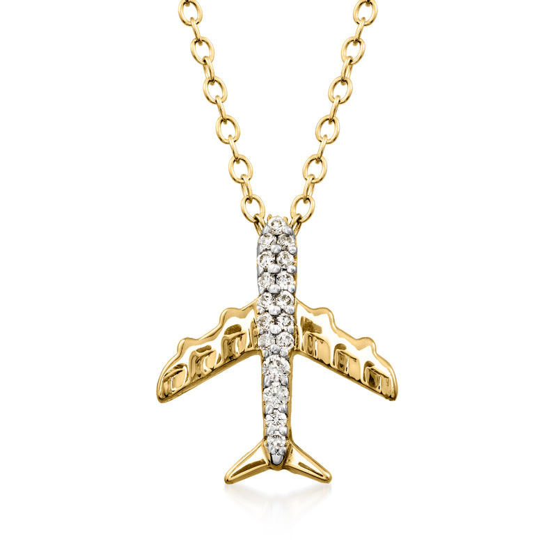 Diamond airplane necklace in 18kt gold over sterling with pavé center
