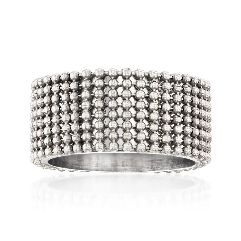 Sterling silver multi-row bead ring with wide stacked round beads