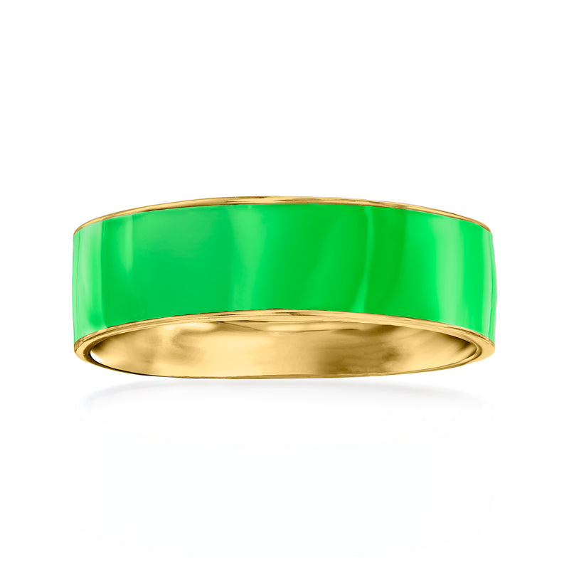 Green enamel band ring with 18kt gold over sterling bezel and smooth gold interior