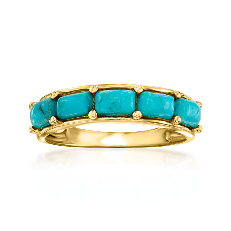 Gold ring with three turquoise rectangular stones, 18kt gold over sterling setting