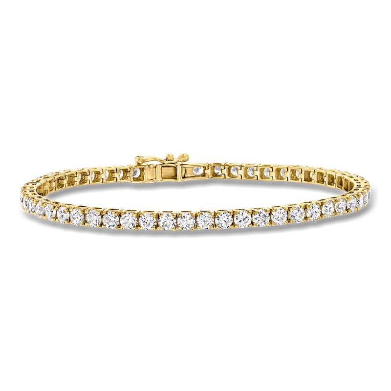 14kt yellow gold diamond tennis bracelet with round bezel-set stones
