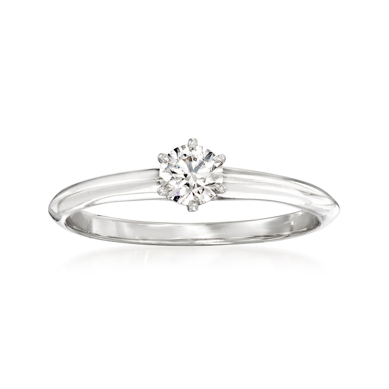 Platinum diamond ring with round center stone and slim band