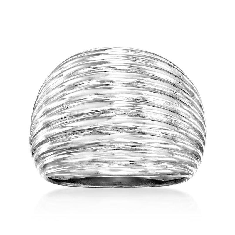 Sterling silver ribbed dome ring with rounded, stacked horizontal ridges