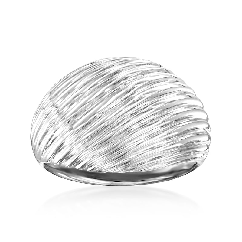 Sterling silver domed shrimp-texture ring, ribbed oval top