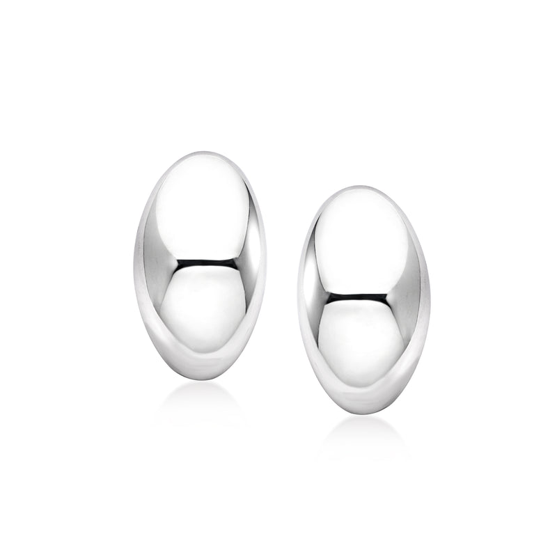 Oval dome sterling silver earrings, polished curved oval design